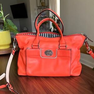 kate spade Coral Orange Leather Shoulder Bag with Removable Strap